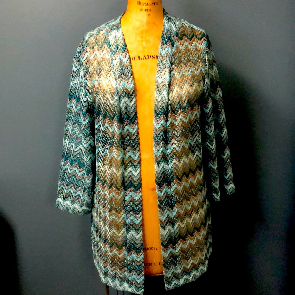 Chico’s XL Blue Chevron Stitch Jacket Sweater